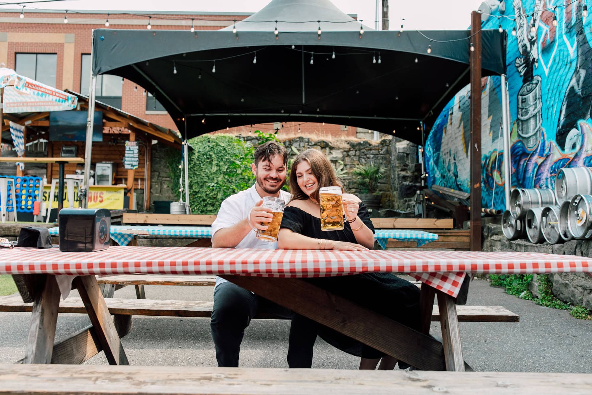 Schweinhaus Biergarten Bellingham Engagement Photography 